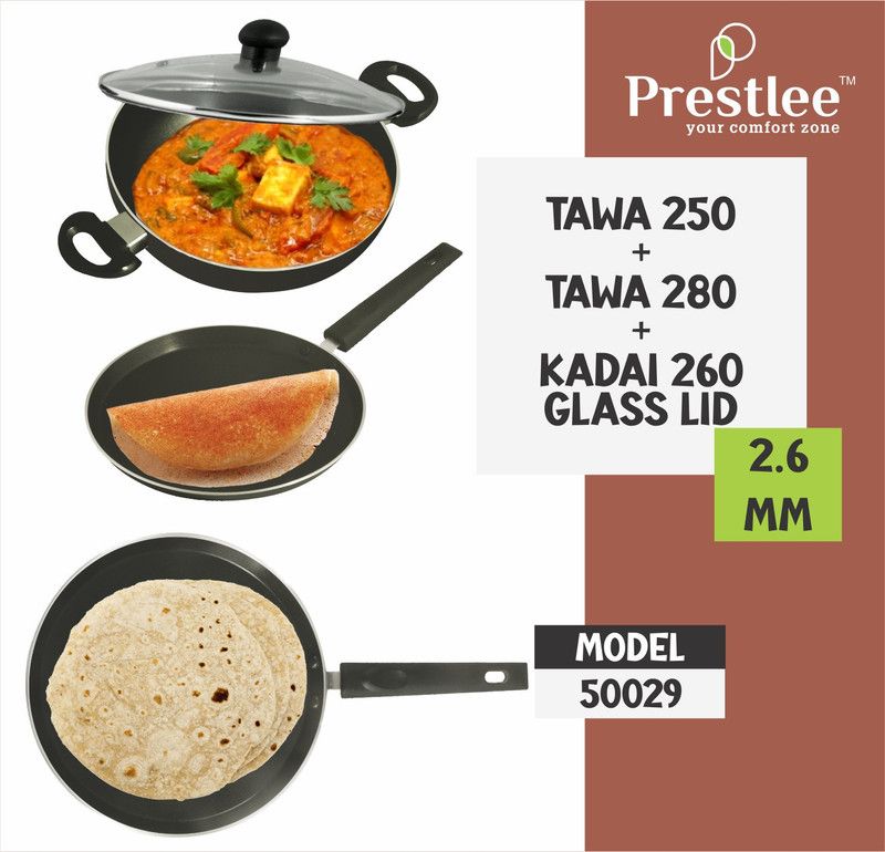 Sabari Prestle PNFT-50029-250,260,280/2.6/Non-Stick Coated Cookware Set/Tawaset/Fry pan Tawa 26 cm diameter  (Aluminium, Non-stick)