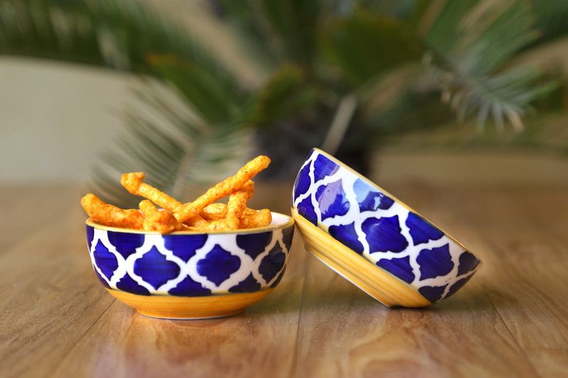 Bright Shop Ceramic Bowls, Serving Bowl Blue Color Handcrafted Sauce Dipping Bowl Pack Of 2 For Kitchen & Dinning Table Decor. Small Size Bowl Set Ceramic Serving Bowl  (Yellow, Pack of 2)
