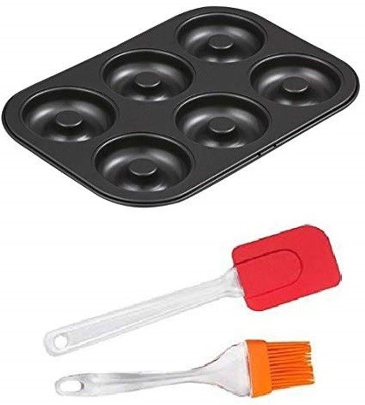 MOREL COMBO 6 CAVITY NON STICK DONUT TRAY, DOUGHNUTS BAKING TRAY DOUGHNUT PANS AND SILICON SPATULA AND SILICON OILING BRUSH RANDOM COLORS Kitchen Tool Set  (Baking Tools, Spatula, Brush)
