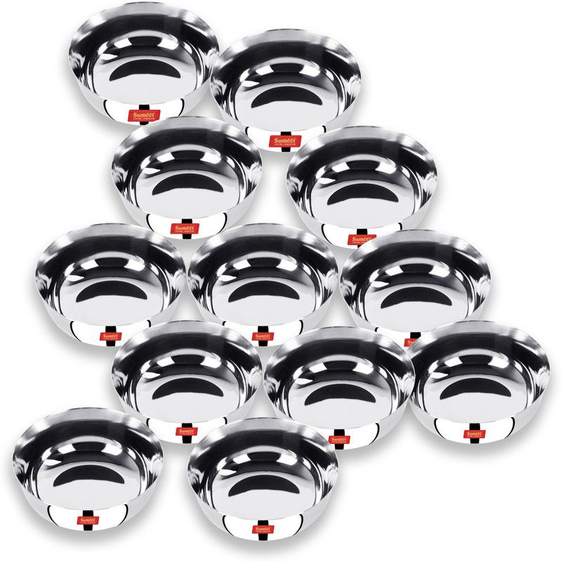 Sumeet Steel Vegetable Bowl Stainless Steel Heavy Gauge Bowl set / Wati set with Mirror Finish 10.3cm Dia - Set of 12pc  (Pack of 12, Steel)