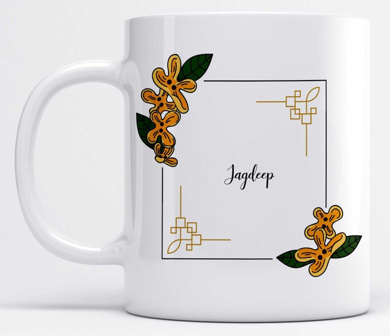 Name Jagdeep Printed Yellow Flower Design Ceramic Coffee Mug  (350 ml)