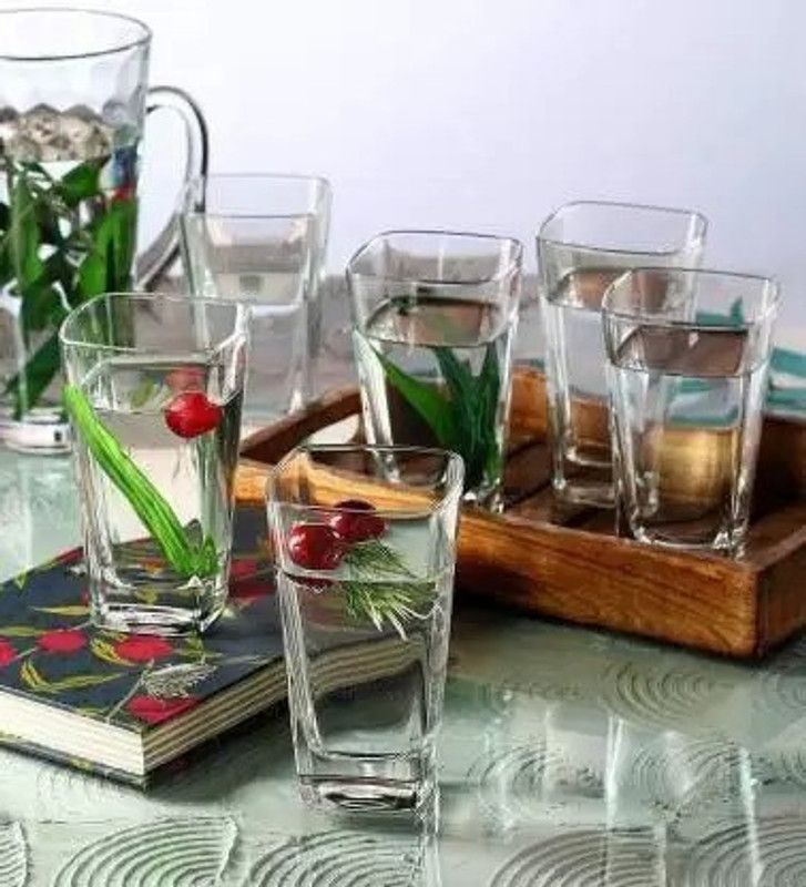 Chashhakah (Pack of 12) Square shape regular Water ,Juice and beer Glasses -12 Pieces, Transparent Glass Set Water/Juice Glass  (300 ml, Glass, Clear)