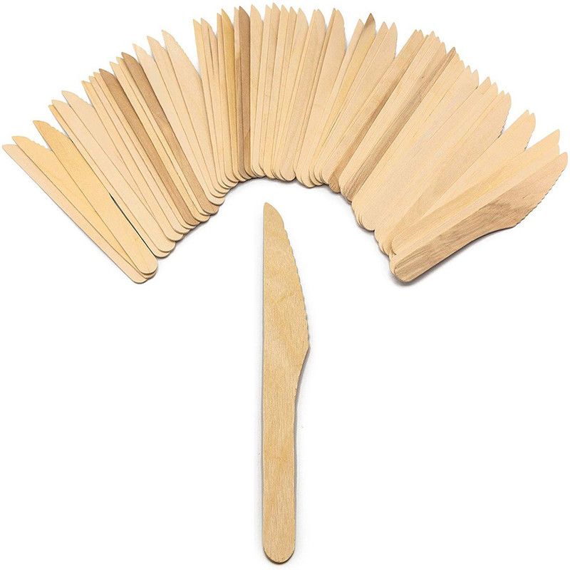 little monkey Natural Birch Eco-Friendly Disposable Wooden Dessert Knife Set  (Pack of 50)