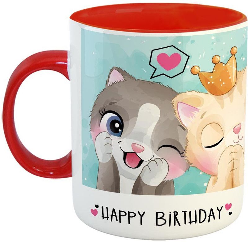 Furnish Fantasy Happy Birthday Ceramic Coffee - Best Birthday Gift for Family and Friends - Color - Red (1185) Ceramic Coffee Mug  (350 ml)