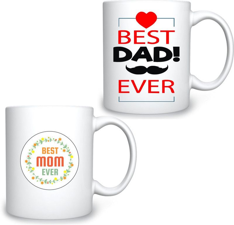 ADITI Designs Best (mom and DADi) Ever Ceramic Coffee Mug  (300 ml, Pack of 2)