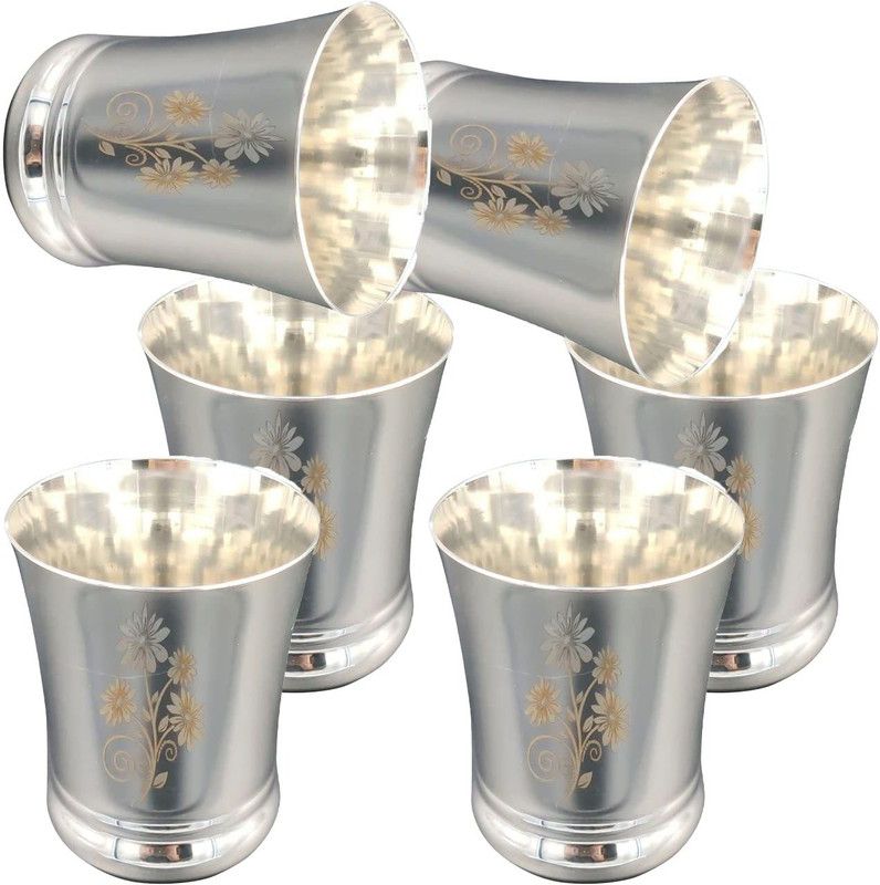 shapat enterprise (Pack of 6) Stainless Steel Glass Set of 6 Glass Set Water/Juice Glass  (300 ml, Steel, Silver)