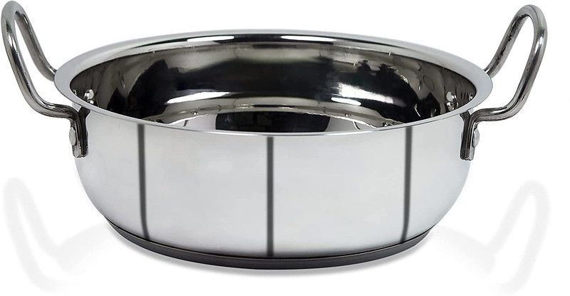 OPR Stainless Steel Kadhai with Handle for Kitchen | Deep Frying and Cooking Pan Kadhai 14 cm diameter 3.5 L capacity  (Stainless Steel, Non-stick)