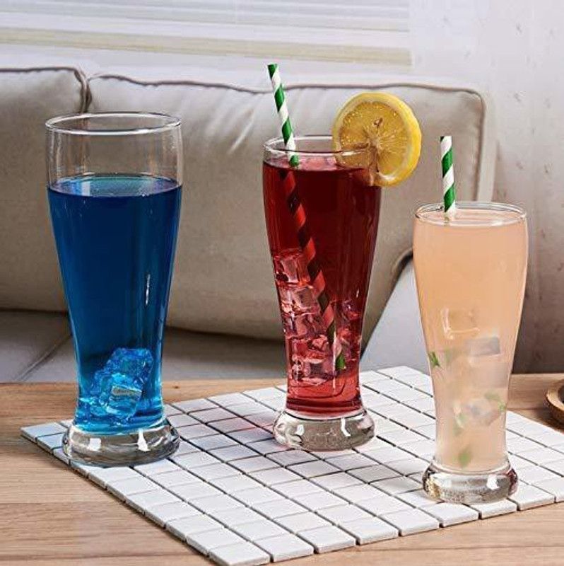 skyunion (Pack of 3) Long Beer Glasses - Juice Beverage Bar Drinking Glasses (450 ml,Pack of 3 Glass Set Beer Glass  (450 ml, Glass, Clear)