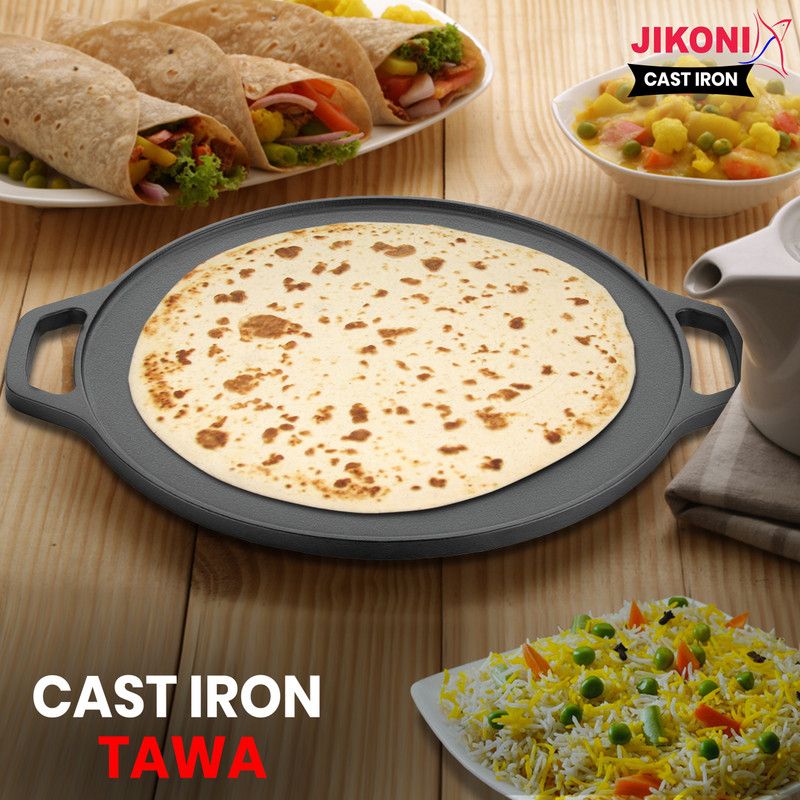 Jikoni Pre-Seasoned Cast Iron Tawa 30 cm diameter  (Cast Iron, Non-stick, Induction Bottom)