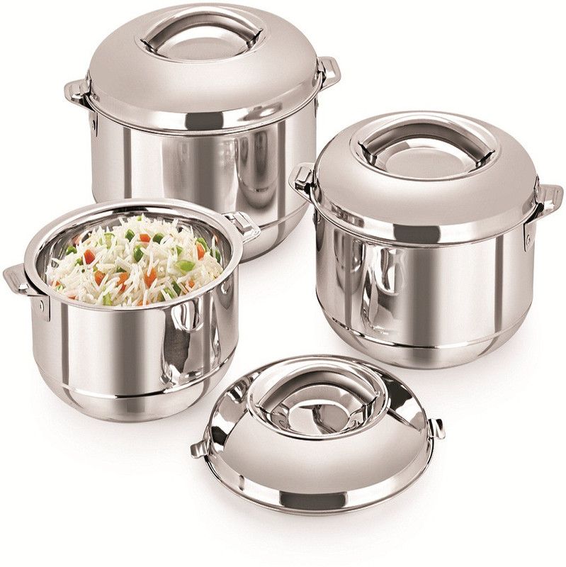 warmeo Steam Stainless Steel(HQ) Insulated With Lid, 3Pcs Gift Set, Color - Silver, Pack of 3 Thermoware Casserole  (1 L, 2.5 L, 1.5 L)