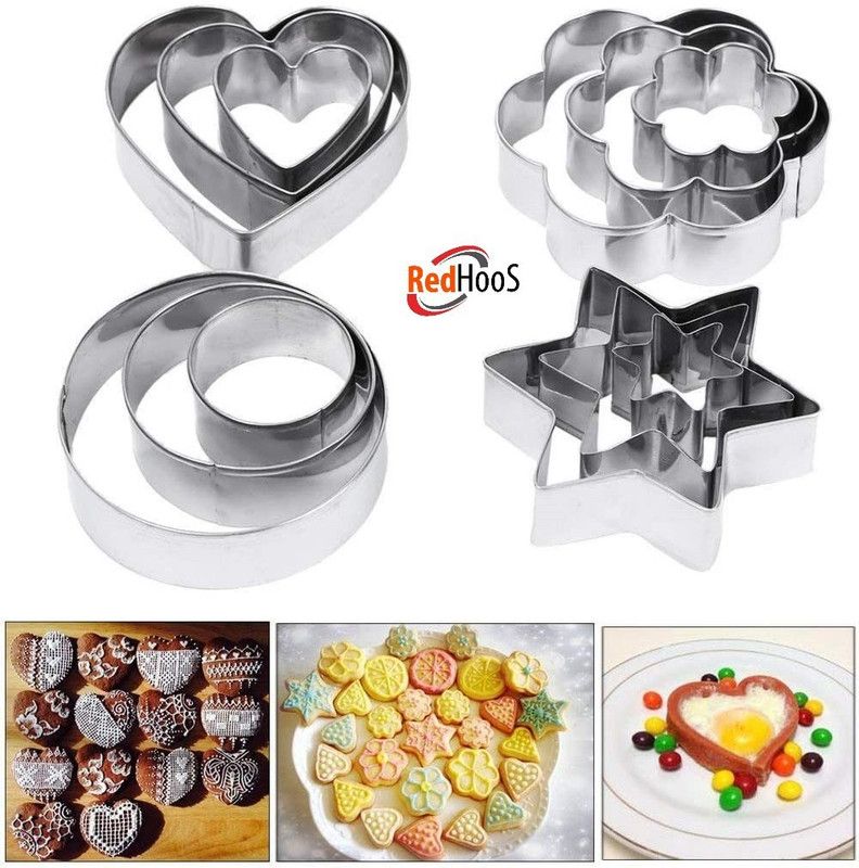RedHooS 12 Pieces Cookie Cutter Stainless Steel Cookie Cutter with Different Shape Cookie Cutter  (Pack of 12)