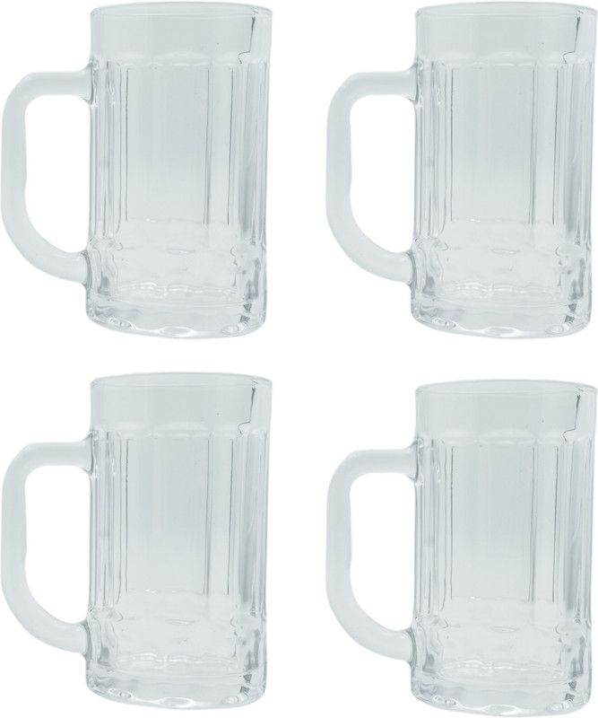 DealFly (Pack of 4) New Transparent Beer Mug Glass Set (Pack Of 4)-HJ34 Glass Set Beer Mug  (450 ml, Glass, Clear)