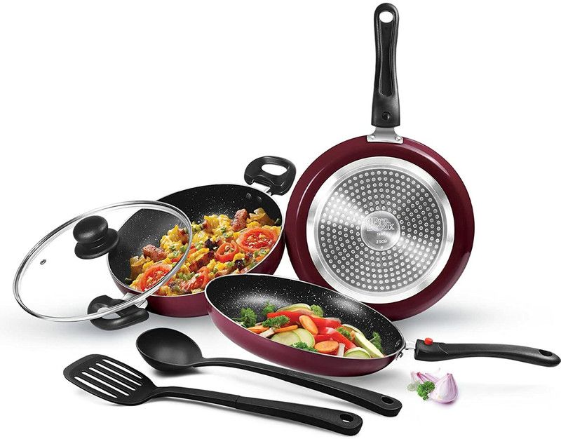 MILTON Pro Cook Kitchen Jewel Set(Frypan; Kadhai; Tawa; Laddle; Spatula) Peach Metallic Induction Bottom Non-Stick Coated Cookware Set  (Aluminium, 5 - Piece)