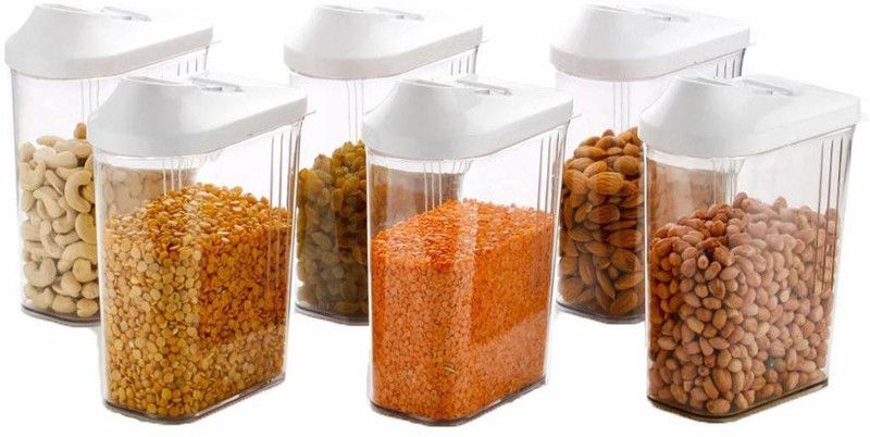 BRUZZLINE - 1100 ml Plastic Grocery Container  (Pack of 6, White)