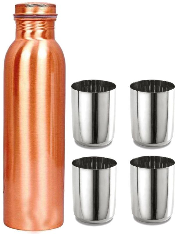 Oxycraft copper bottle with steel glass 1000 ml Bottle  (Pack of 5, Copper, Copper)