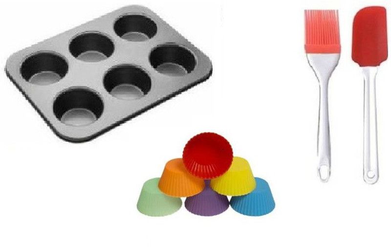 MOREL KITCHEN TOOLS4 COMBO MUFFIN CUP CAKE MOULD, SILICONE OILING BRUSH, SILICONE SPATULA AND 6 NOS SILICON MUFFIN MOULD CUPS ROUND KITCHEN TOOLS SET Kitchen Tool Set  (Baking Tools)