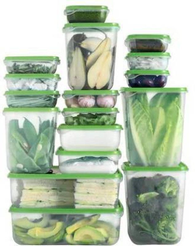 IKEA Plastic Fridge Container - 20 L  (Pack of 17, Green, Clear)