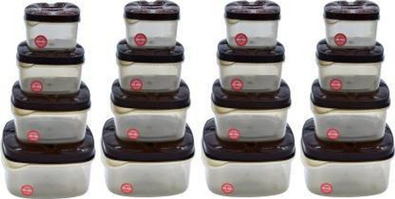 jkkitchenwear Plastic Grocery Container - 1000 ml, 750 ml, 500 ml, 250 ml  (Pack of 16, Brown)