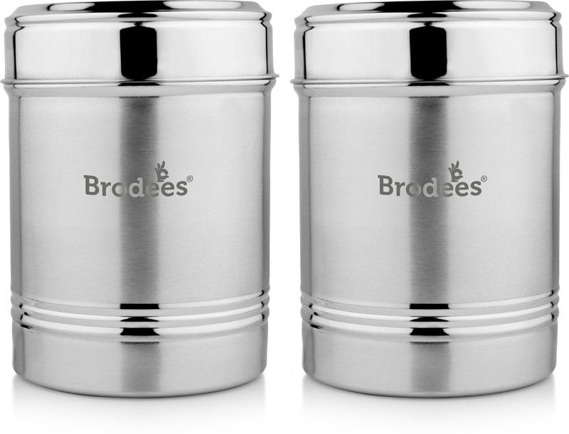 BRODEES Steel Grocery Container - 1000 ml  (Pack of 2, Silver)