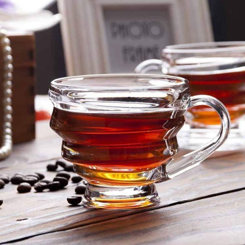 GOPI KISHAN FASHION Pack of 2 Glass green tea cup-210-2  (Clear, Cup and Saucer)
