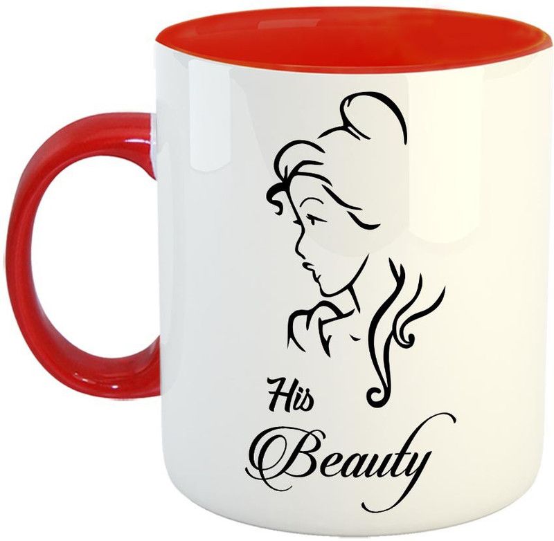 Furnish Fantasy His Beauty Coffee - Best Gift for Wife, Wife On Marriage, Anniversary, Birthday Valentine Gift Wifey - Color - Red (0384) Ceramic Coffee Mug  (350 ml)