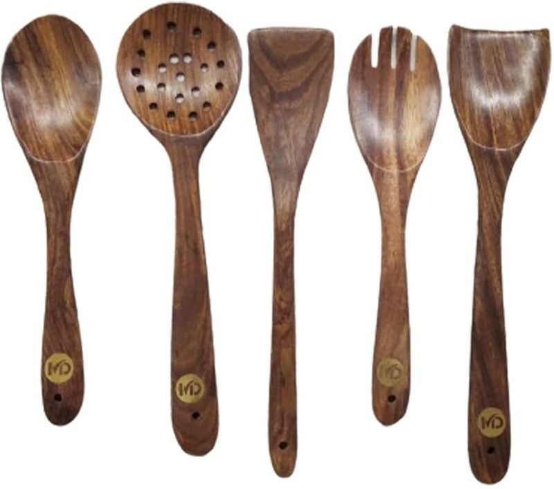 MORRIS & DECKER Wooden Cooking Spoon Set with Spatulas for Non-Stick Kitchen Utensil Non Scratch Natural Wood Utensils for Cooking (Pack of 5) Kitchen Tool Set  (Brown, Cooking Spoon)