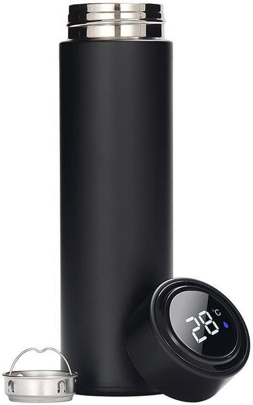 Akshar collection Stainless Steel Insulated Hot & Cold Thermos Bottle with Temperature Display 500 ml Bottle  (Pack of 1, Black, Steel)