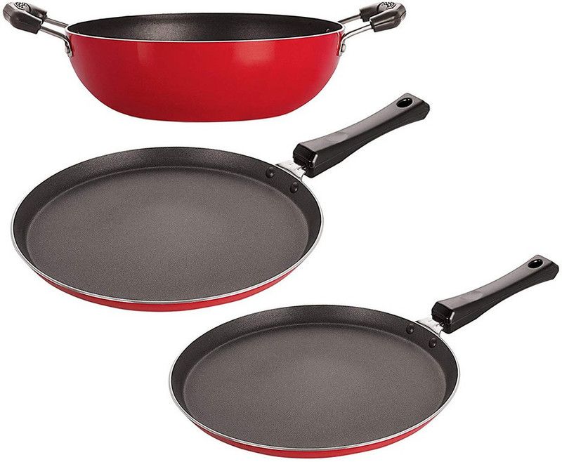 NIRLON Non-Stick Cookware Utensil Set Tawa Kadhai Combo Non-Stick Coated Cookware Set  (Aluminium, 3 - Piece)