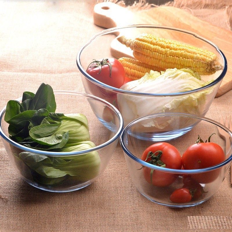 TREO Microwave safe Mixing Bowl Combo of 3 Borosilicate Glass Serving Bowl  (Clear, Pack of 3)