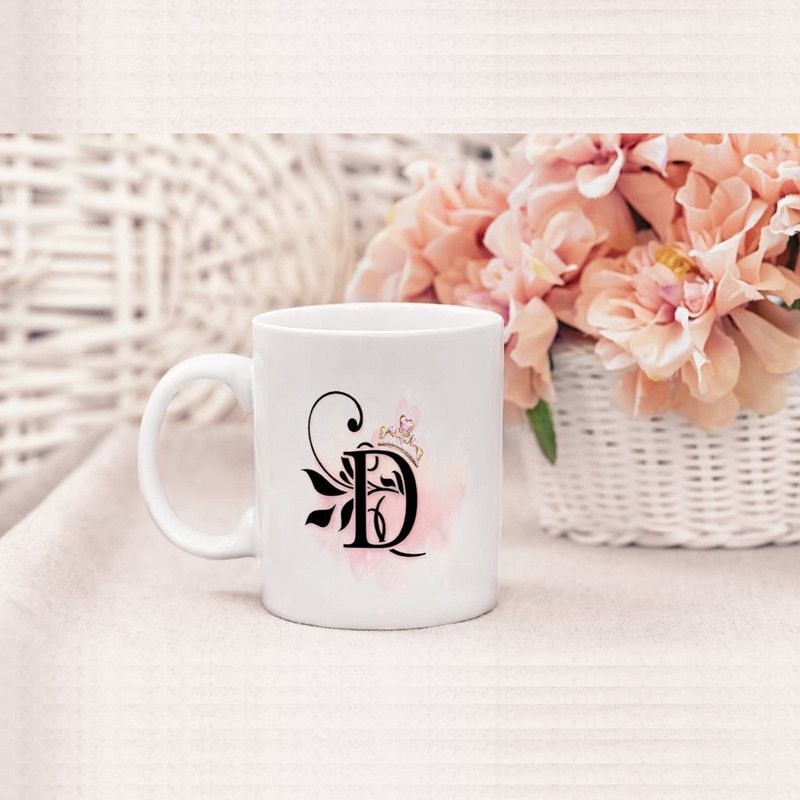 HEM CREATIONS Unique Alphabet "D" Ceramic Coffee Cup for Sister, Girlfriend & Daughter | Glossy Finish with Vibrant Print | Ceramic Coffee Mug  (330 ml)