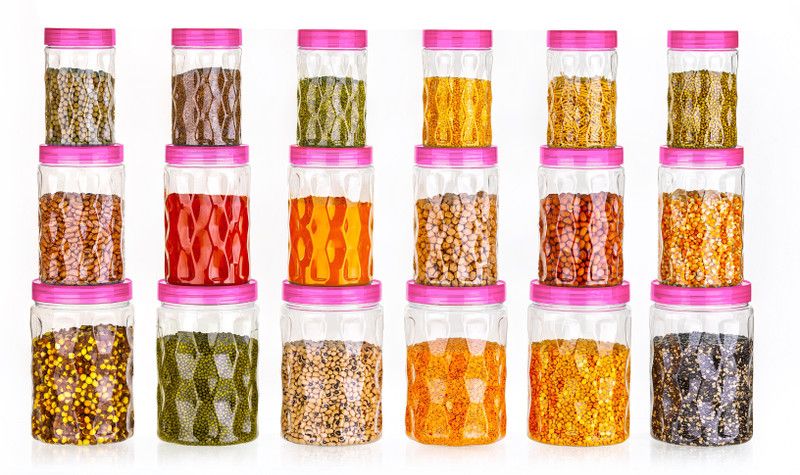 Savorier Plastic Grocery Container - 650 ml, 350 ml, 1200 ml  (Pack of 18, Pink)