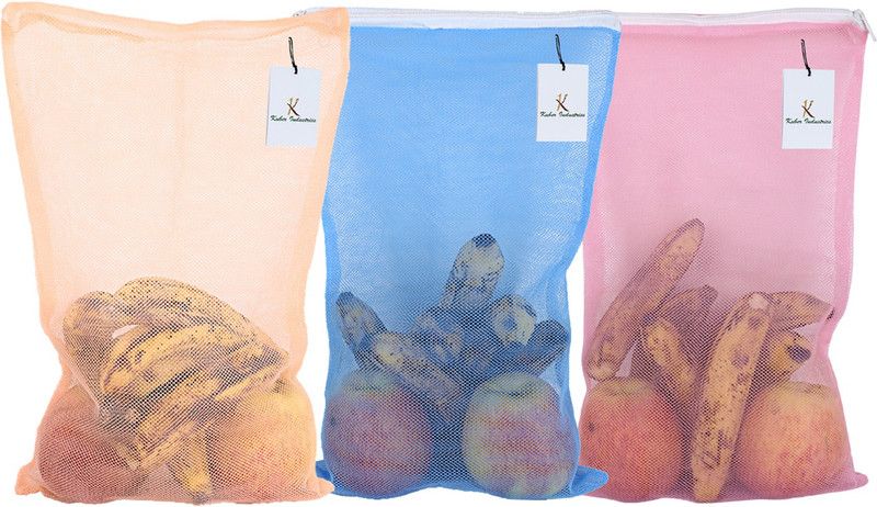 KUBER INDUSTRIES Fruit & Vegetable Fridge/ Reusable Mesh Produce Bag Set of 3 Pcs (PROD12) Pack of 3 Grocery Bags  (Multicolor)
