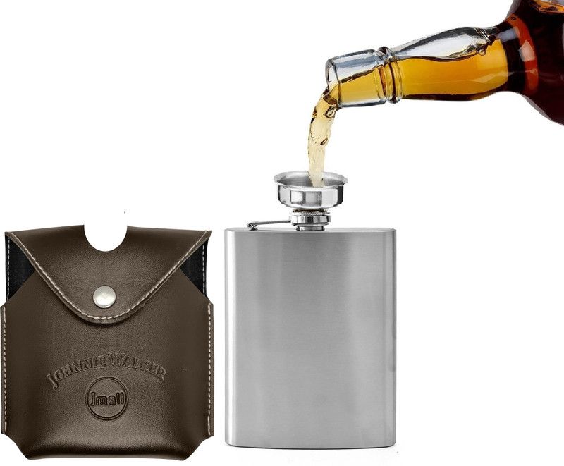 JMALL ™ Pocket Size Hip Flask Brown With Leather Coated Cover For Drink Storage Stainless Steel Hip Flask  (236 ml)