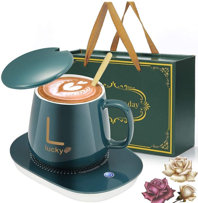 Digitara Coffee Warmer, Smart Cup, Electric Cup Warmer Set With Spoon, Warmer Cup Ceramic Coffee Mug  (400 ml, Pack of 3)