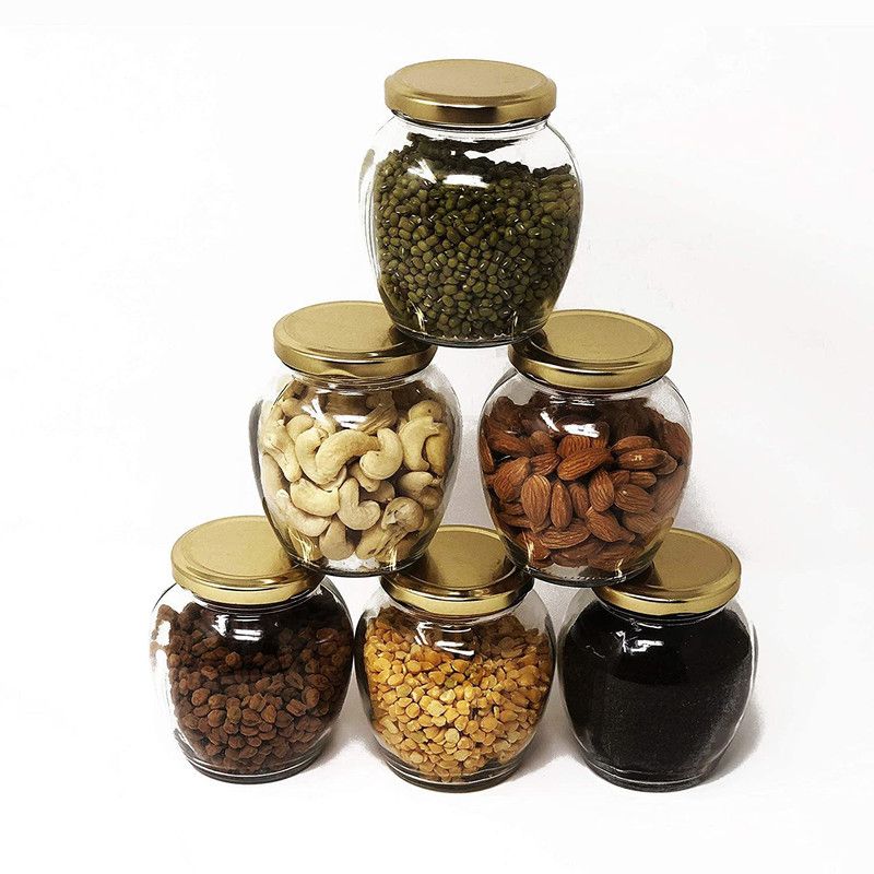 OFFERZONE - 500 ml Glass Cookie Jar  (Pack of 6, Clear)