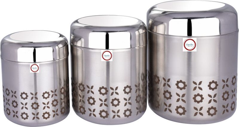 OPULLO Stainless Steel Coffee Tea Sugar Container Set for Kitchen - 300 ml, 500 ml, 700 ml Steel Tea Coffee & Sugar Container  (Pack of 3, Silver)
