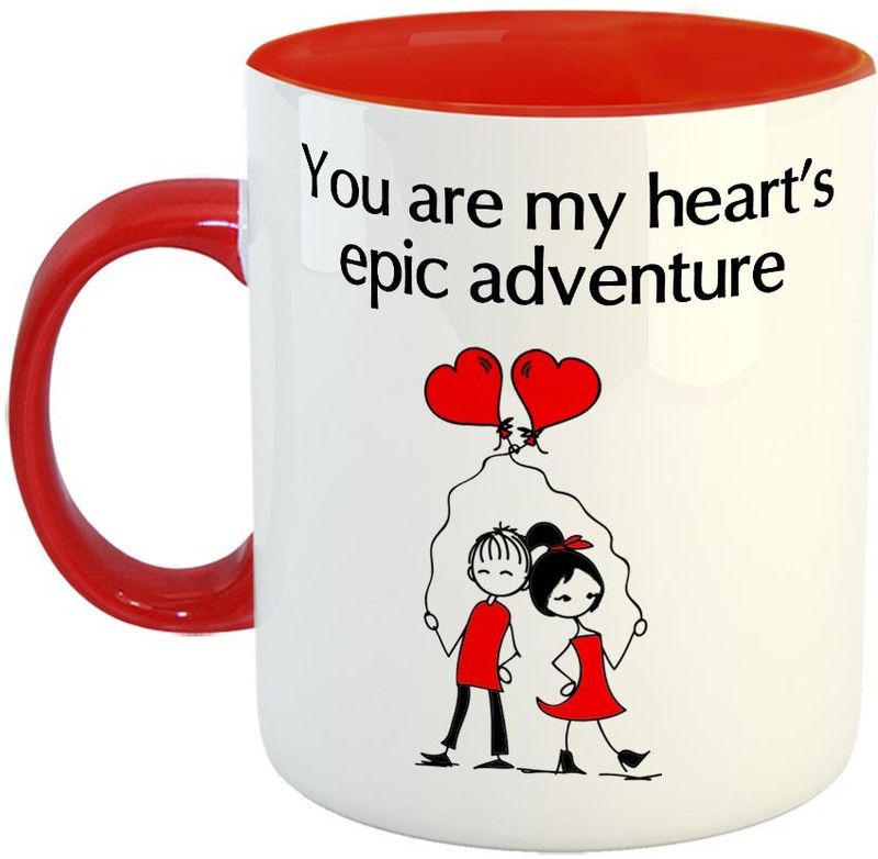 FABTODAY You are my heart's epic adventure Coffee - Best Valentine Gift for Husband and Boyfriend Girlfriend Wife - Color - Red Ceramic Coffee Mug  (350 ml)