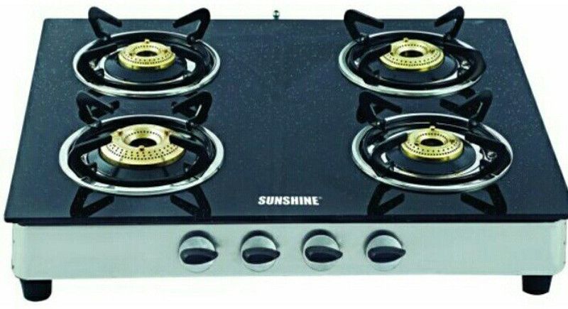 SUNSHINE alfa ss 4 burner Glass, Stainless Steel Manual Gas Stove  (4 Burners)