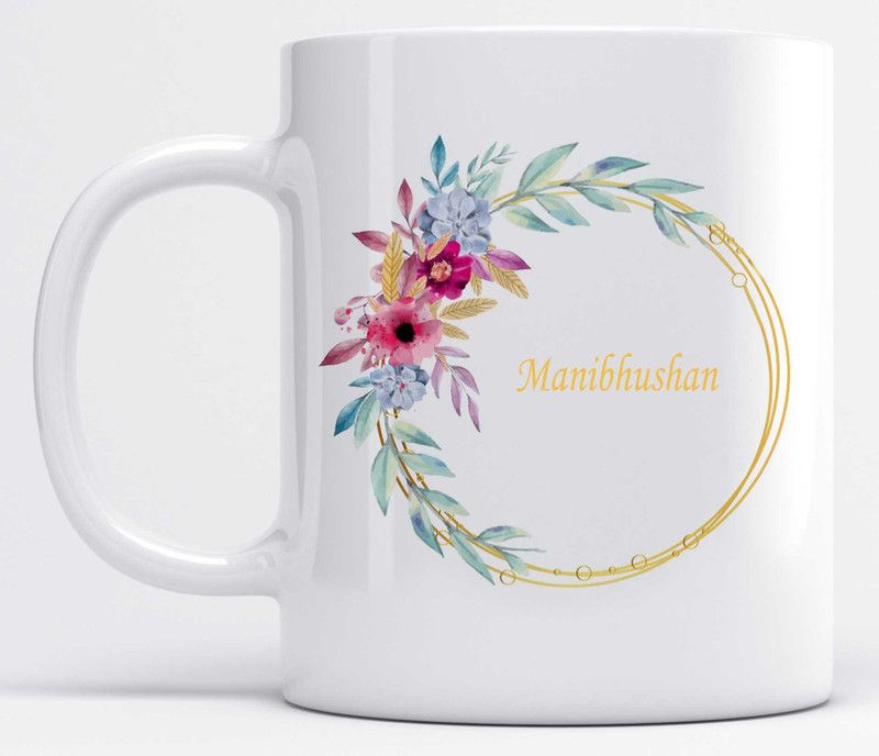 Name Manibhushan Printed Pink Flower Design Ceramic Coffee Mug  (350 ml)