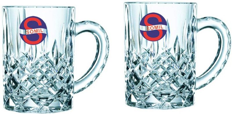 Somil (Pack of 2) Funky Stylish Transparent Beer Mug With Handle, Glass, Clear, 400ml, Set Of 2 -Kt14 Glass Set Beer Glass  (400 ml, Glass, Clear)
