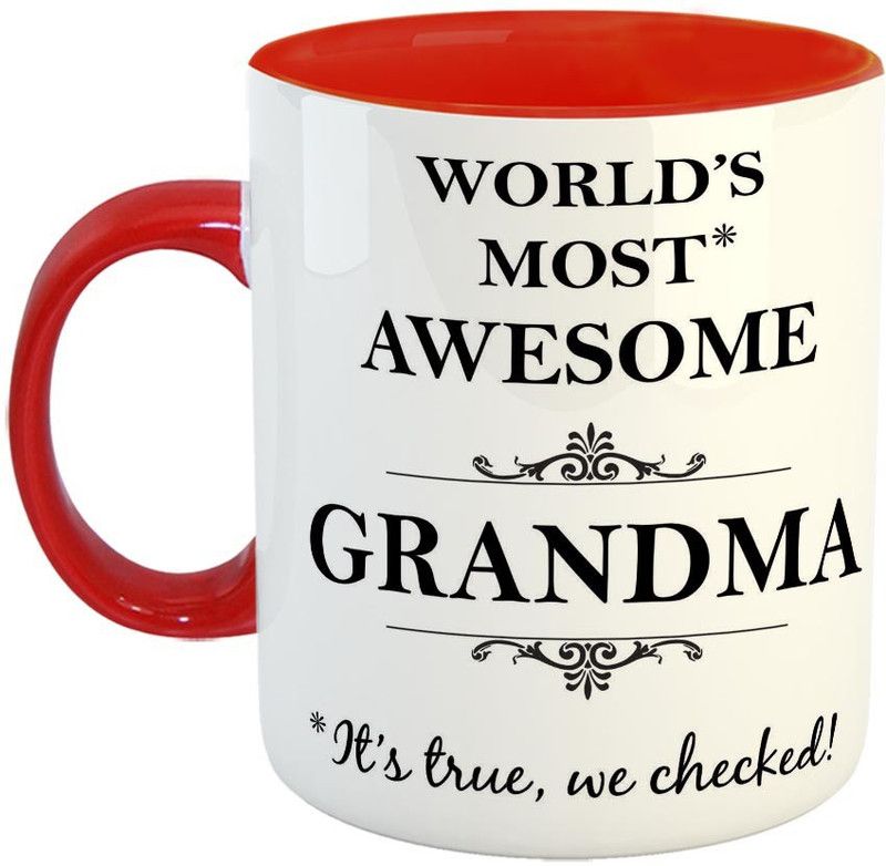 Furnish Fantasy World's most awesome Grandma Ceramic Coffee - Best Birthday Gift for GrandMa / Grand Mother - Color - Red (0929) Ceramic Coffee Mug  (350 ml)