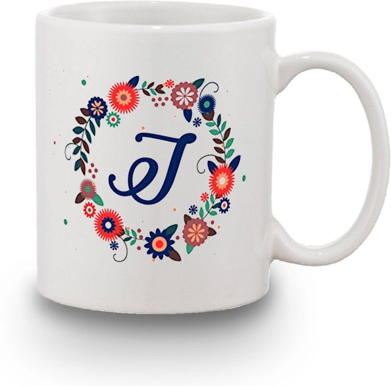 Designer Rakhi Combo J Alphabet Word Text Printed Coffee Roli Tikka Pack Ceramic Coffee Mug  (350 ml)
