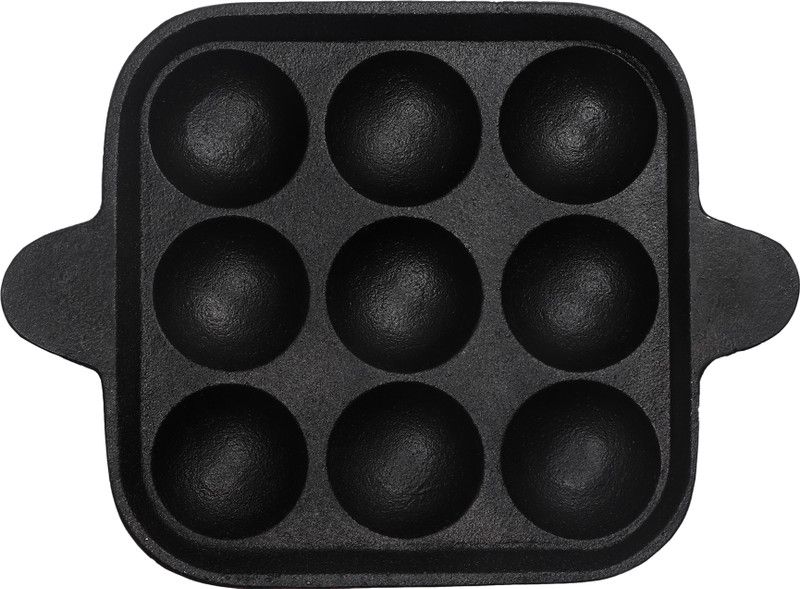 ziloty 9 cavity Cast Iron Paniyaram Tawa, Pre Seasoned Appam Pan, Premium Cast Iron Paniyaram/Appe/Paddu/Ponganalu Pan Paniarakkal 2 L capacity 15 cm diameter  (Cast Iron)