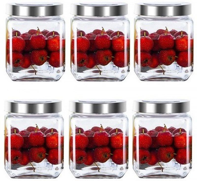 shreenath sales Glass Grocery Container - 500 ml  (Pack of 6, Clear)