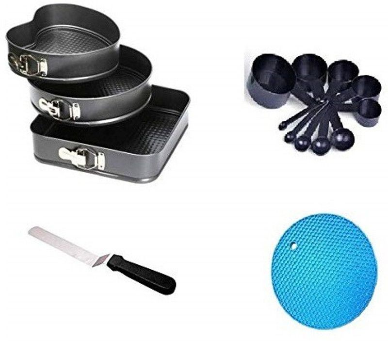 MOREL CAKE MOULD OF DIFFERENT SHAPES, MEASUREMENT SPOON SET, SPATULA STEEL AND SILICON BASE CAKE MAKING TOOLS Kitchen Tool Set  (Multicolor, Baking Tools)