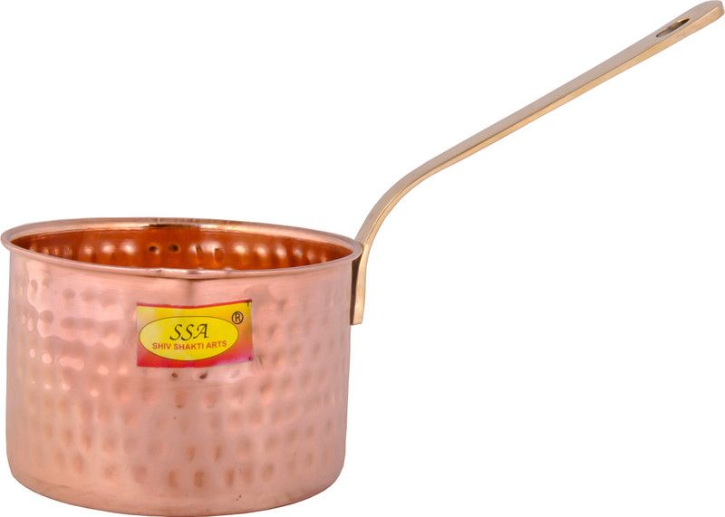 Shivshakti Arts Pure Copper Sauce Pan Tadka Pan | with Heavy Brass Handle ::(Small) 1 Piece Sauce Pan 13 cm diameter 1000 L capacity  (Copper)