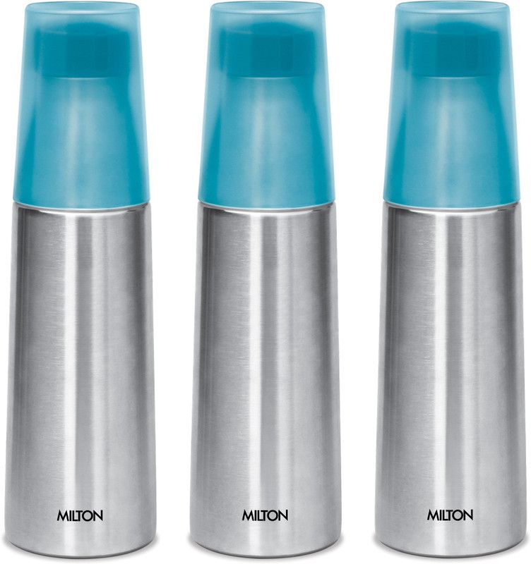 MILTON Steel SIP 1000 Stainless Steel Water Bottle With Tumbler, Set of 3, Blue 850 ml Bottle  (Pack of 3, Blue, Steel)