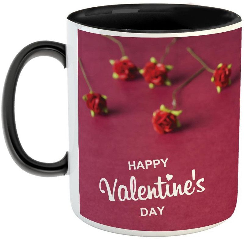 Furnish Fantasy Happy Valentines Day Ceramic Coffee - Best Gift for Husband, Boyfriend, Girlfriend, Wife, Valentines Day Gift - Color - Black (1139) Ceramic Coffee Mug  (350 ml)