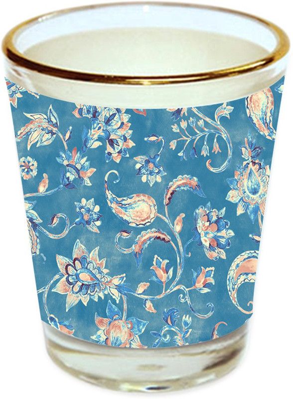 Sri Sai Shopping vodka shot glass multicolor floral design with golden rim for home and bar accessories 40ml (style-10352) Glass Shot Glass  (40 ml, Glass, Multicolor)