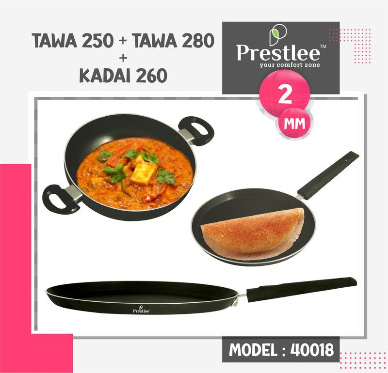 Sabari Prestlee PNFT-40018 Non-Stick Coated Cookware Set/kadai combo offer/Deep Kadhai Tawa 26 cm diameter  (Aluminium, Non-stick)